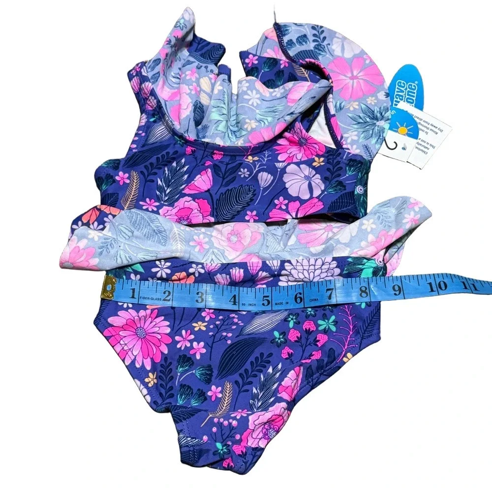 Wave Zone Toddler Floral Kids Swim Set Purple Blue Pink Two Piece Size 24M